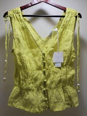 Cynthia Rowley Lime Green Linen Button Front Tank